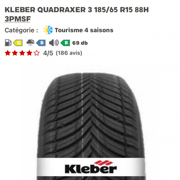 
            185/65R15 Kleber QUADRAXER 3
    

                        88
        
                    H
        
    
    Carro passageiro

