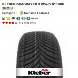 
            185/65R15 Kleber QUADRAXER 3
    

                        88
        
                    H
        
    
    Vehículo de pasajeros

